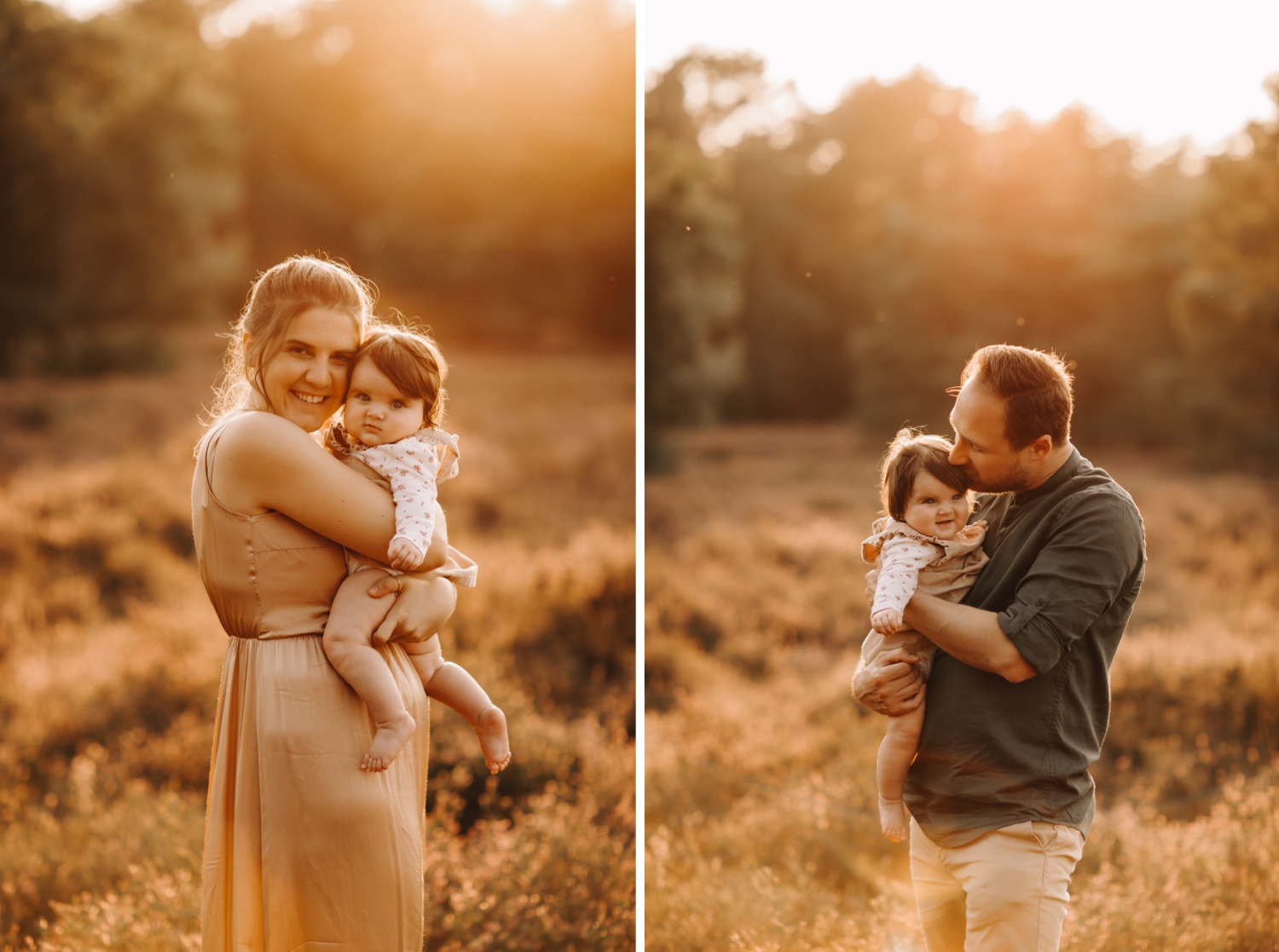 ouders met dochter tijdens fotoshoot in de teut te zonhoven bij zonsondergang