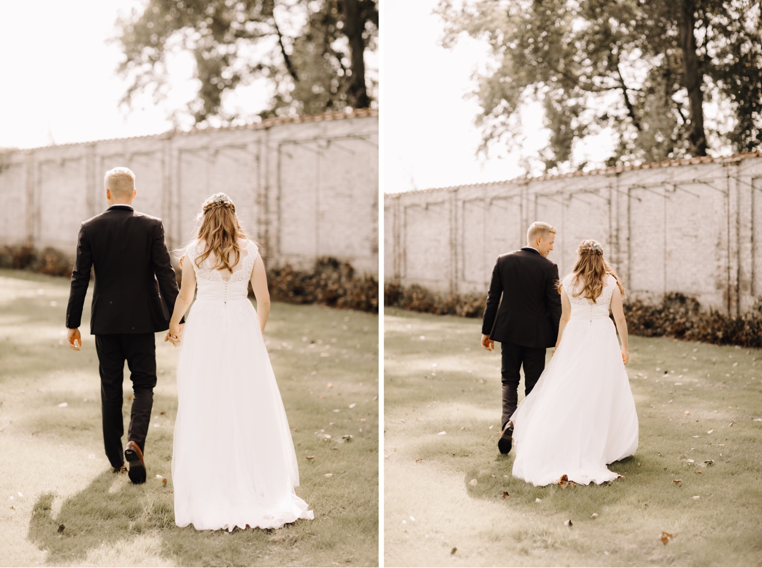bruid en bruidegom tijdens fotoshoot in park van beervelde te lochristi