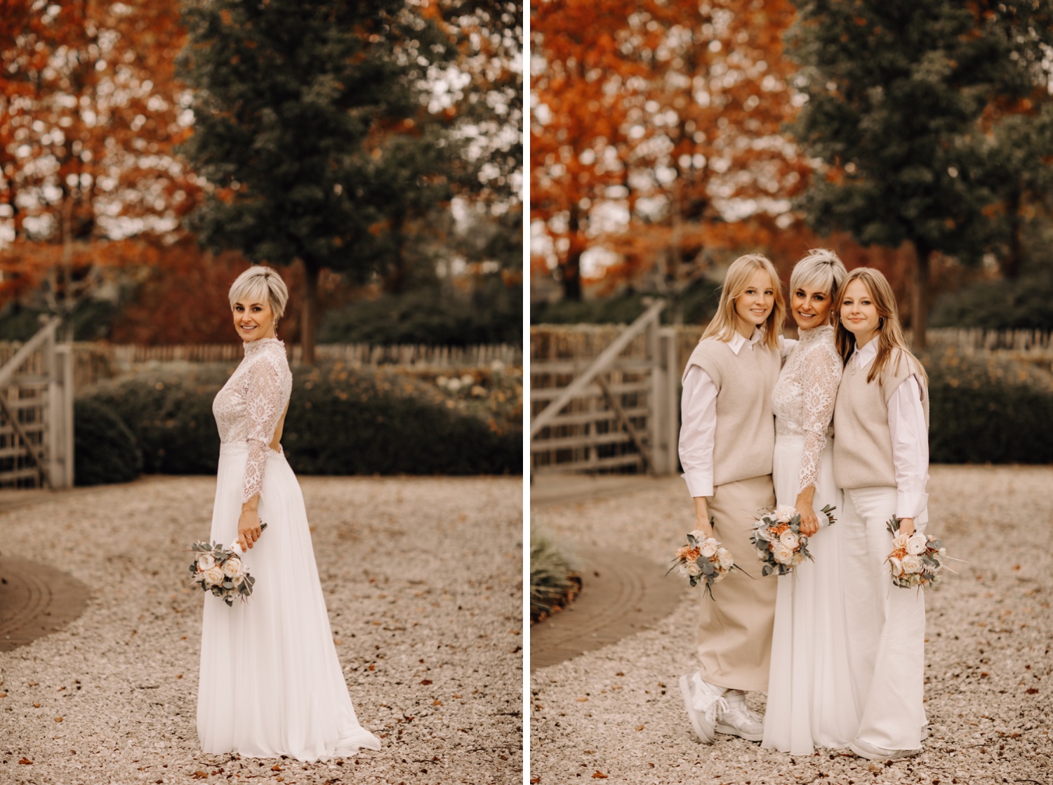 Bruid poseert met haar dochters tijdens fotoshoot te Beverlo