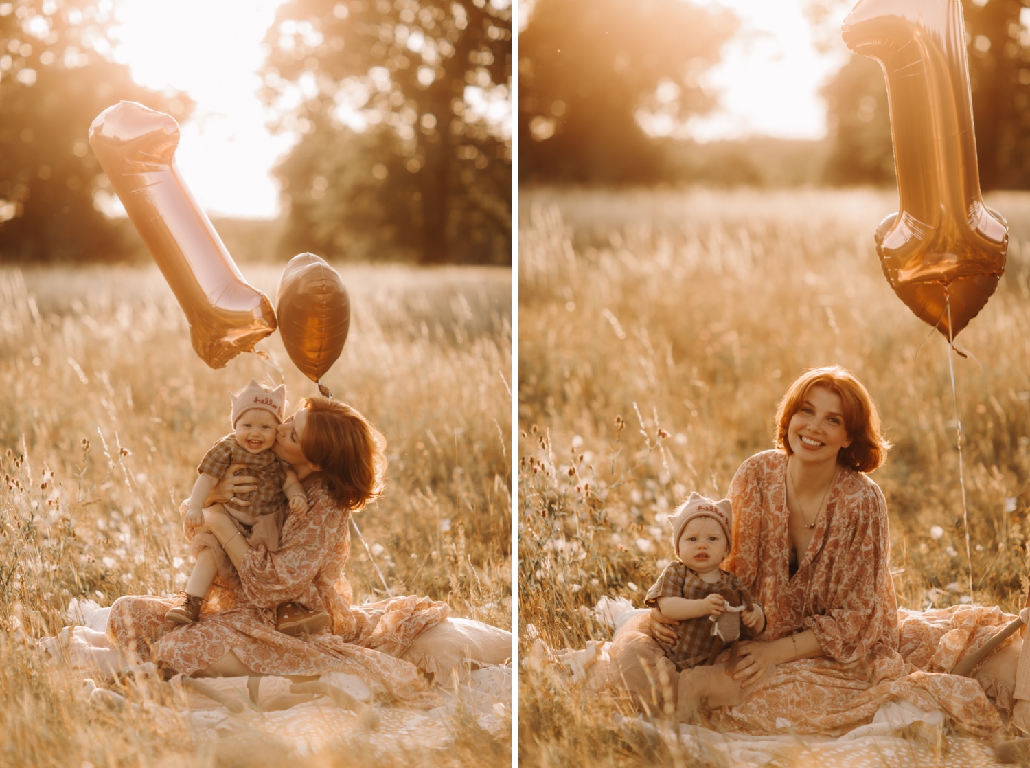 mama kust haar dochter tussen de ballonnen tijdens een fotoshoot in Lommel