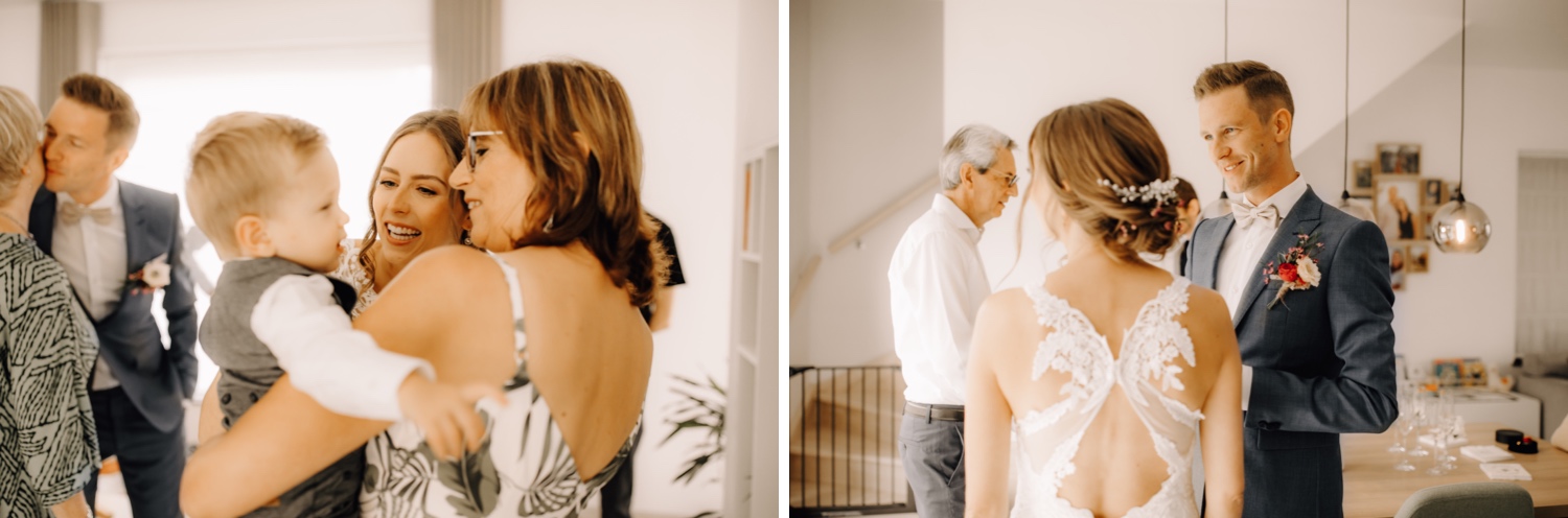 Huwelijksfotograaf limburg - sfeerbeelden van het bruidspaar en de suite bij hun thuis