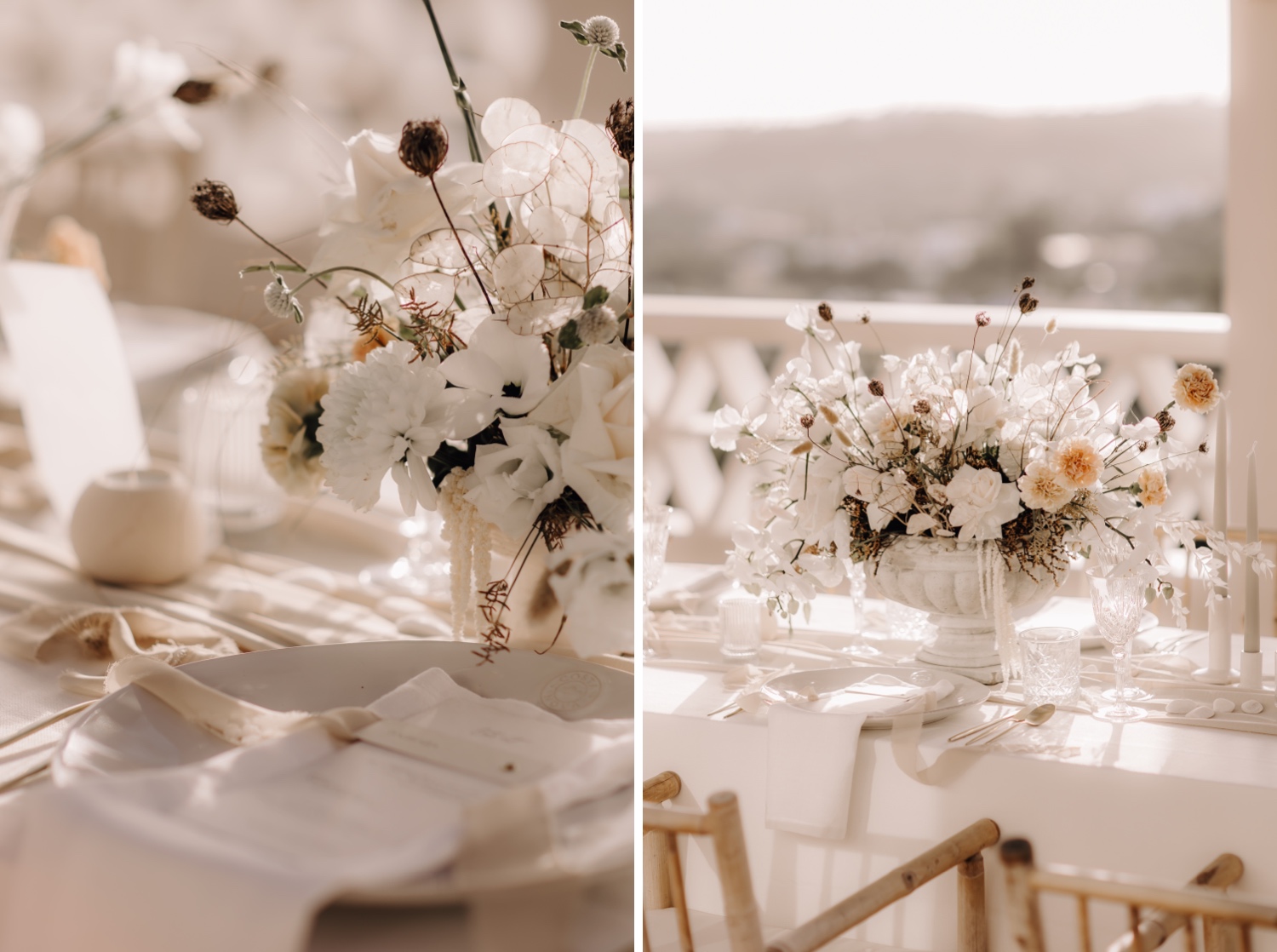 Huwelijksfotograaf buitenland - details van de bloemen op de tafel bij octant Vila Monte in Portugal