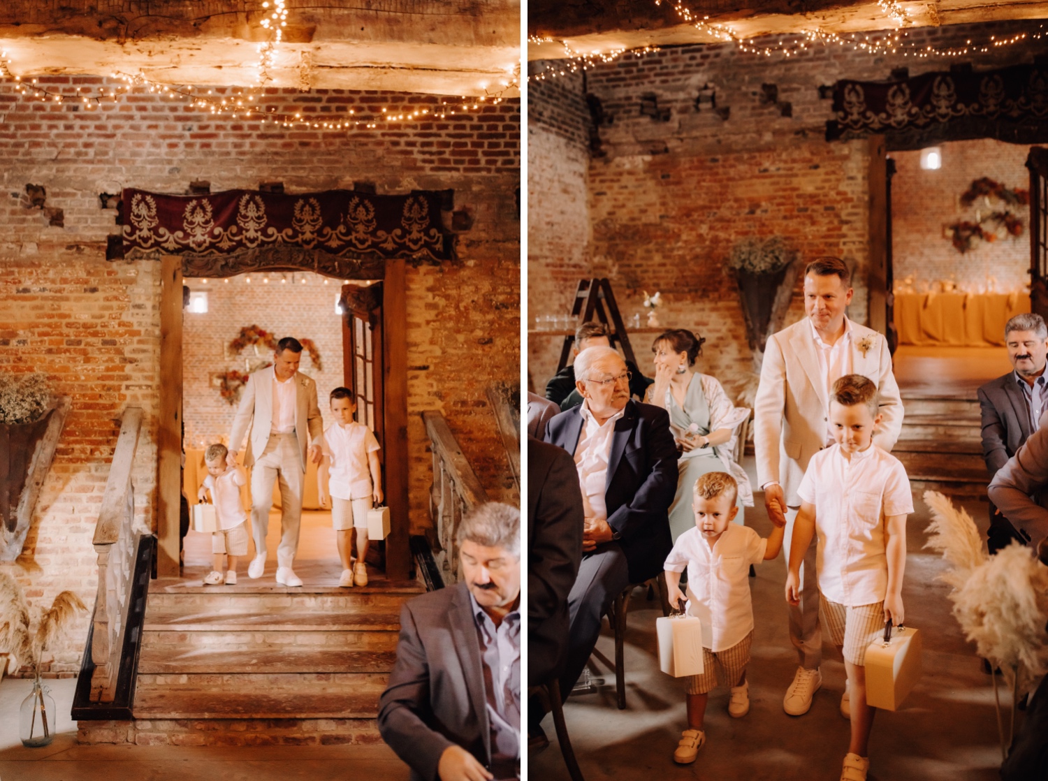 Huwelijksfotograaf Limburg - bruidegom maakt zijn intrede samen met zijn zoontjes