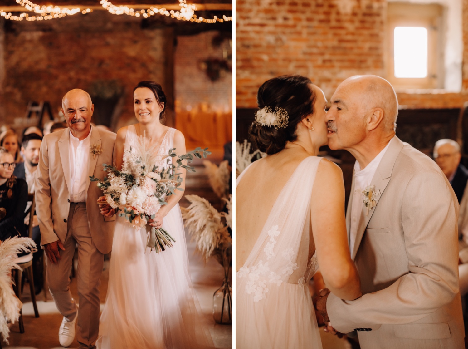 Huwelijksfotograaf Limburg - bruid kust haar vader op de wang