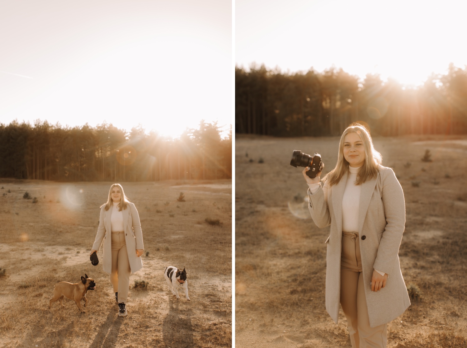 businessfotograaf limburg - Nederlandse fotografe poseert met haar camera in de Lommelse sahara