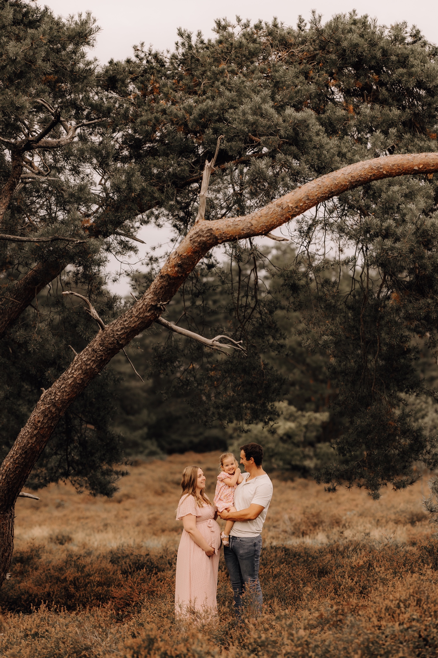 gezin poseert onder grote boom in de Teut te Zonhoven