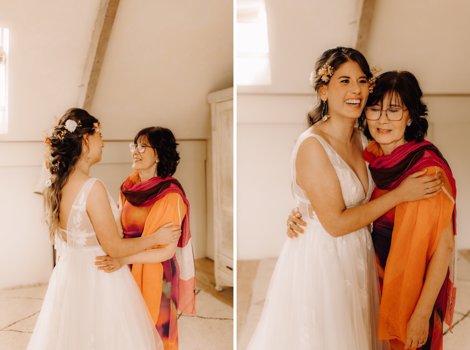 Huwelijksfotograaf Limburg - bruid en haar mama pinken een traan weg