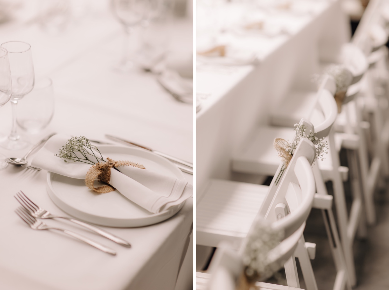 Huwelijksfotograaf Limburg - details van de aangeklede tafel en stoelen