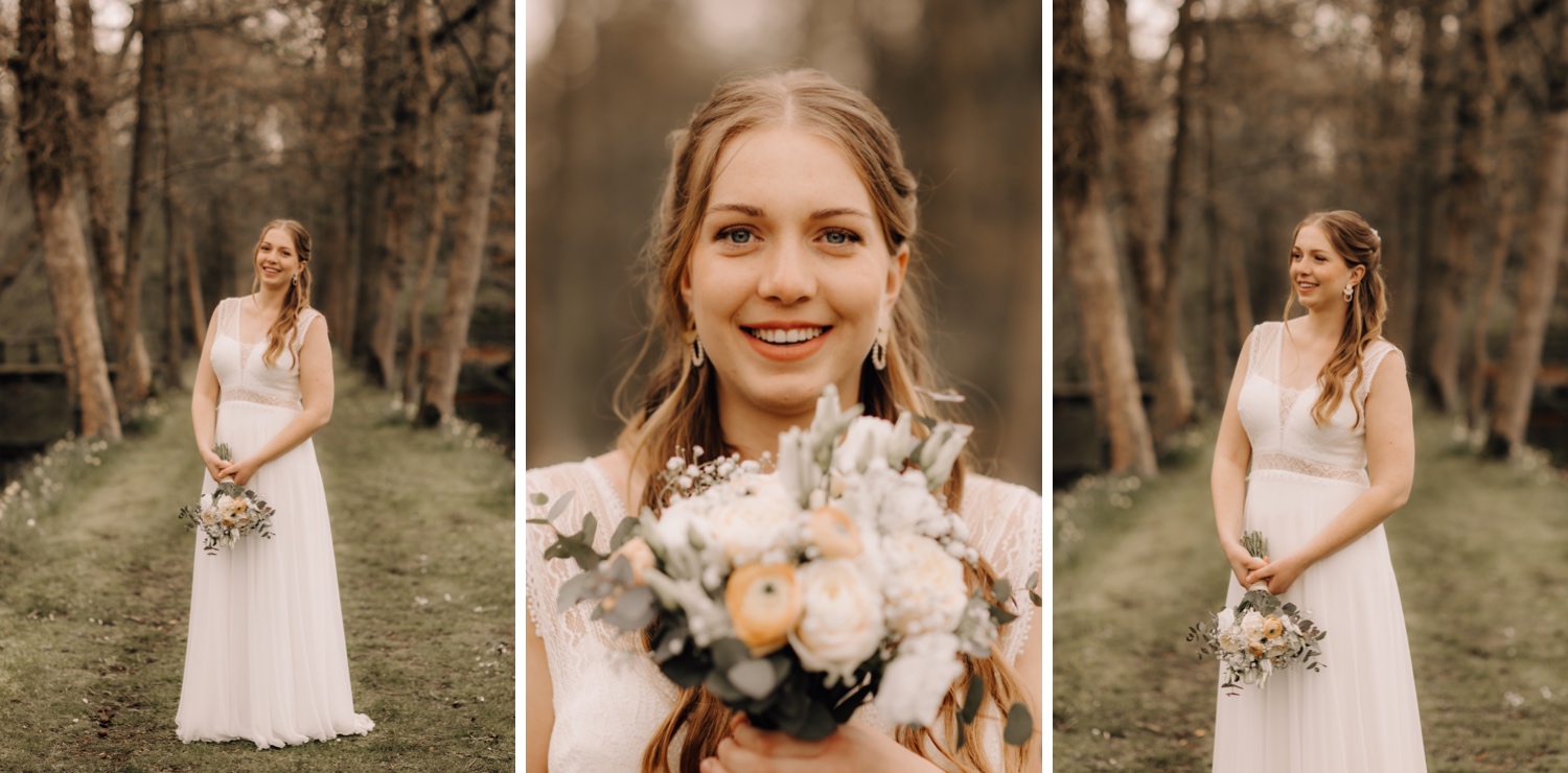Huwelijksfotograaf Limburg - bruid poseert met bruidsboeket