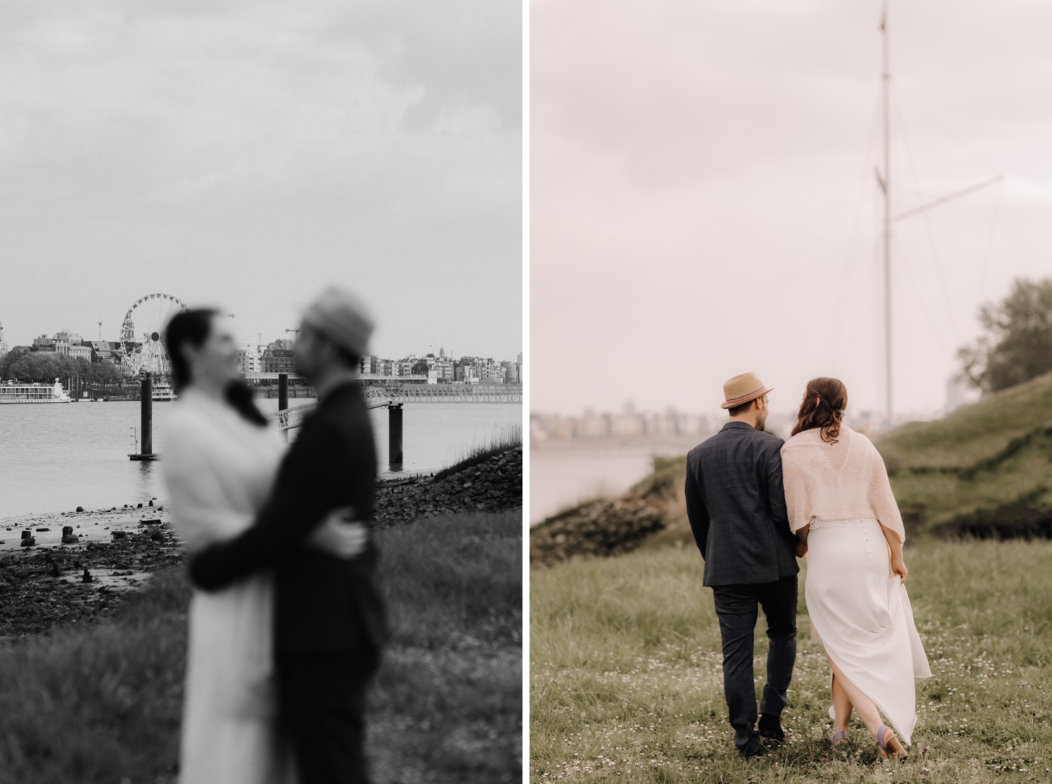 Huwelijksfotograaf Limburg - bruidspaar poseert aan water tijdens fotoshoot