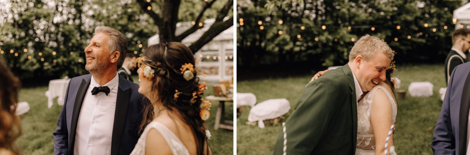 Huwelijksfotograaf Limburg - gasten lachen tijdens receptie huwelijk
