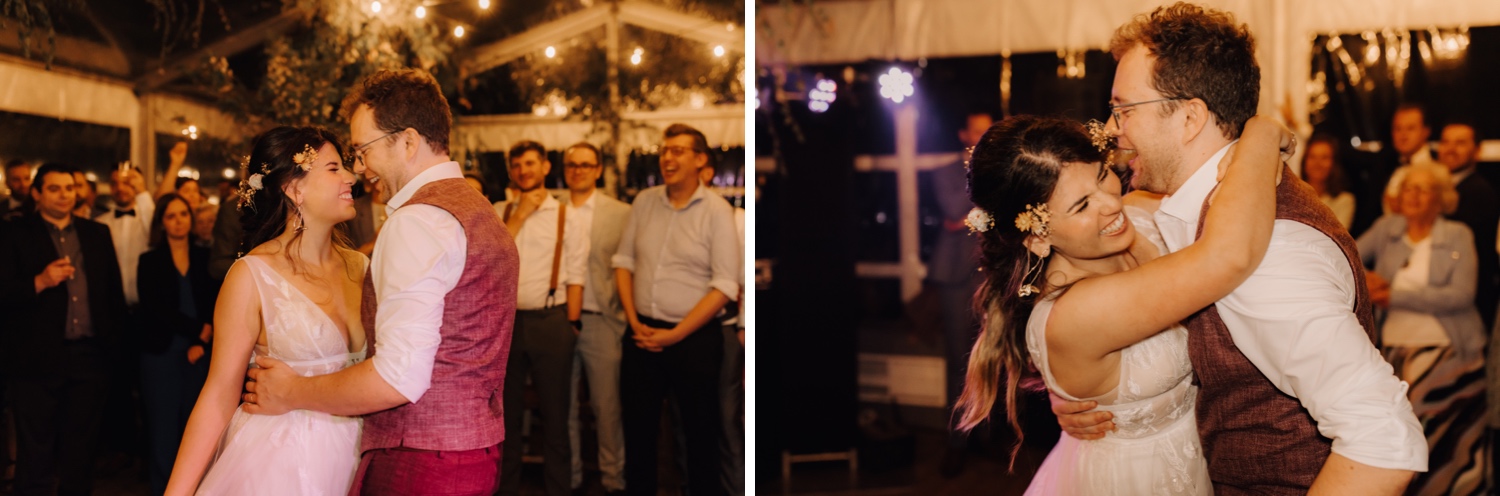 Huwelijksfotograaf Limburg - bruidspaar opent dansfeest met openingsdans