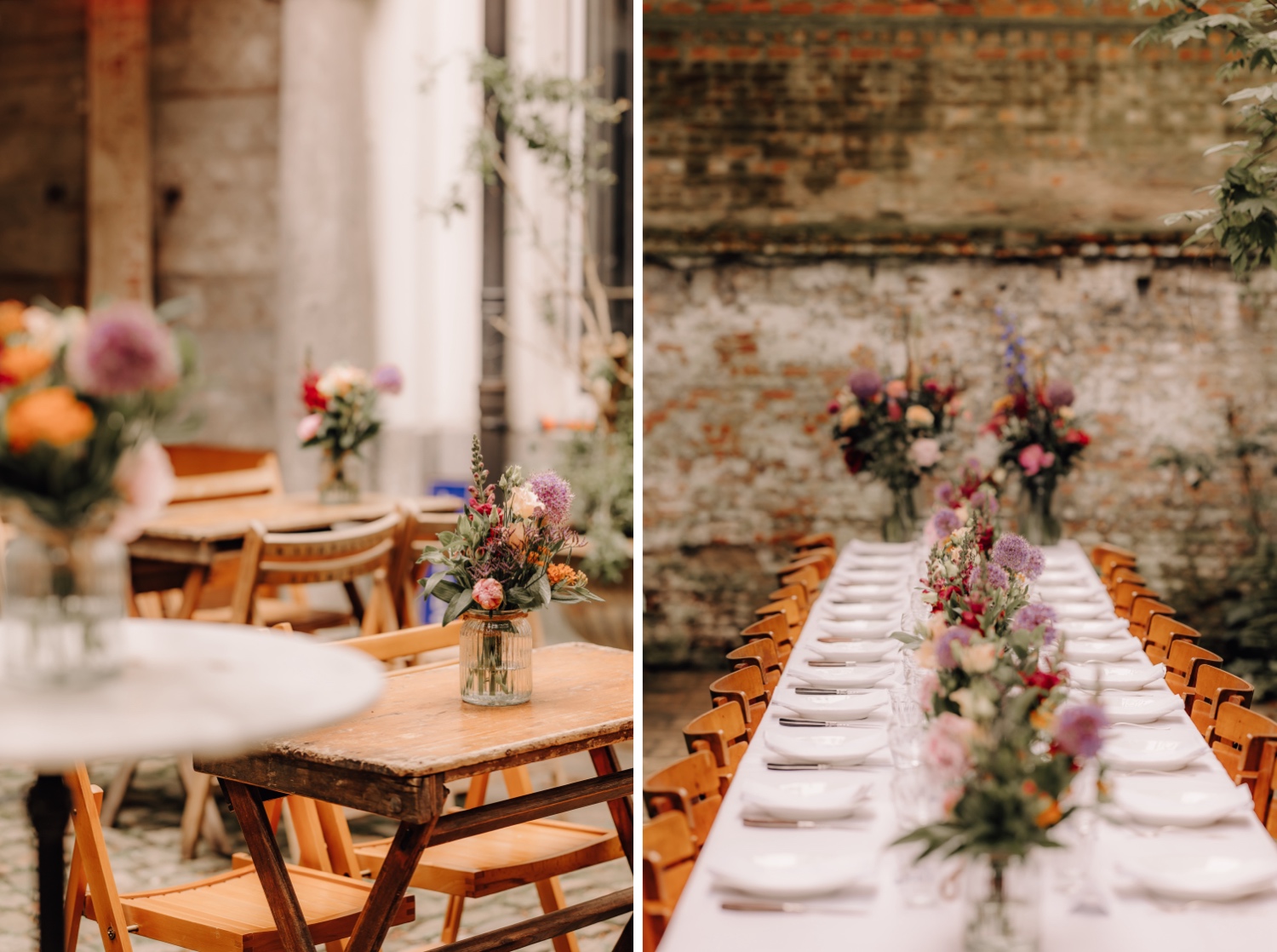 Huwelijksfotograaf Antwerpen - details van de tafel en de bloemen bij Raapstraat 20 in Antwerpen