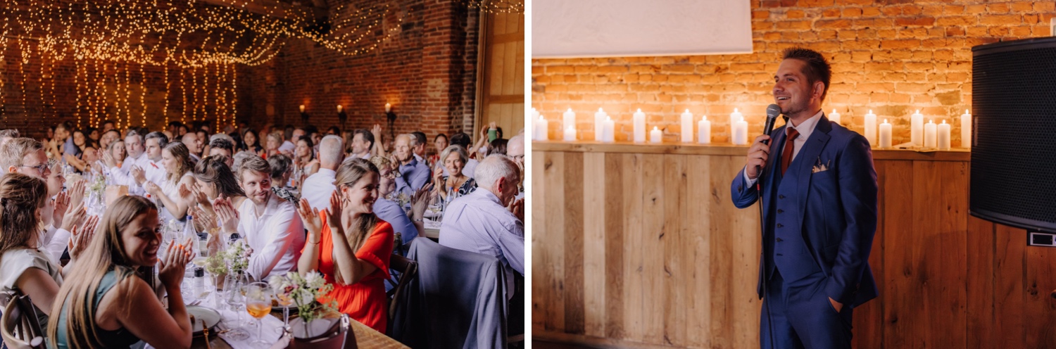 Zomers huwelijk op unieke landelijke locatie in Horebeke - bruidegom geeft speech voor het diner van start gaat