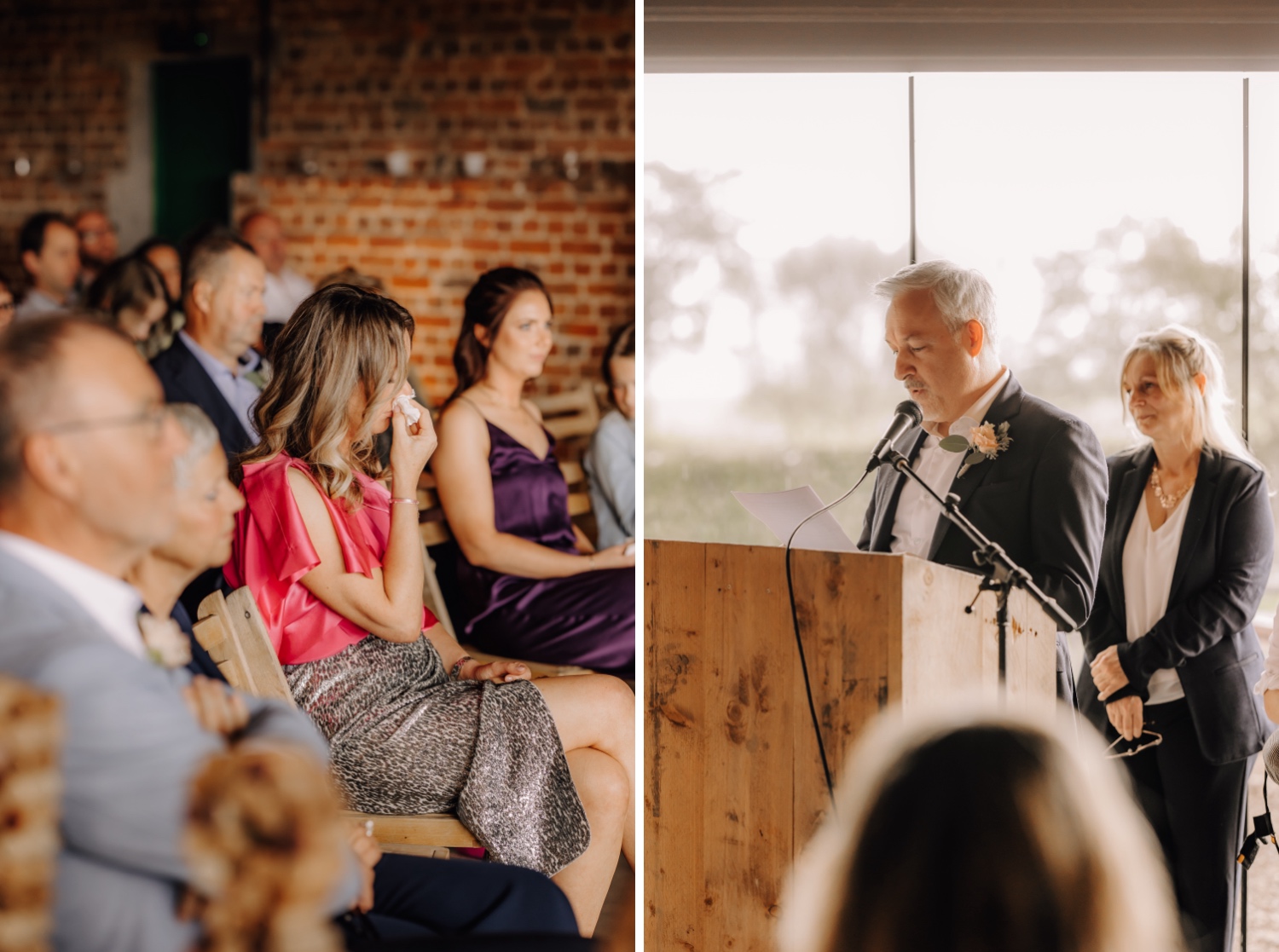 Landelijk huwelijk bij Ferme Koer - stiefpapa brengt speech tijdens ceremonie