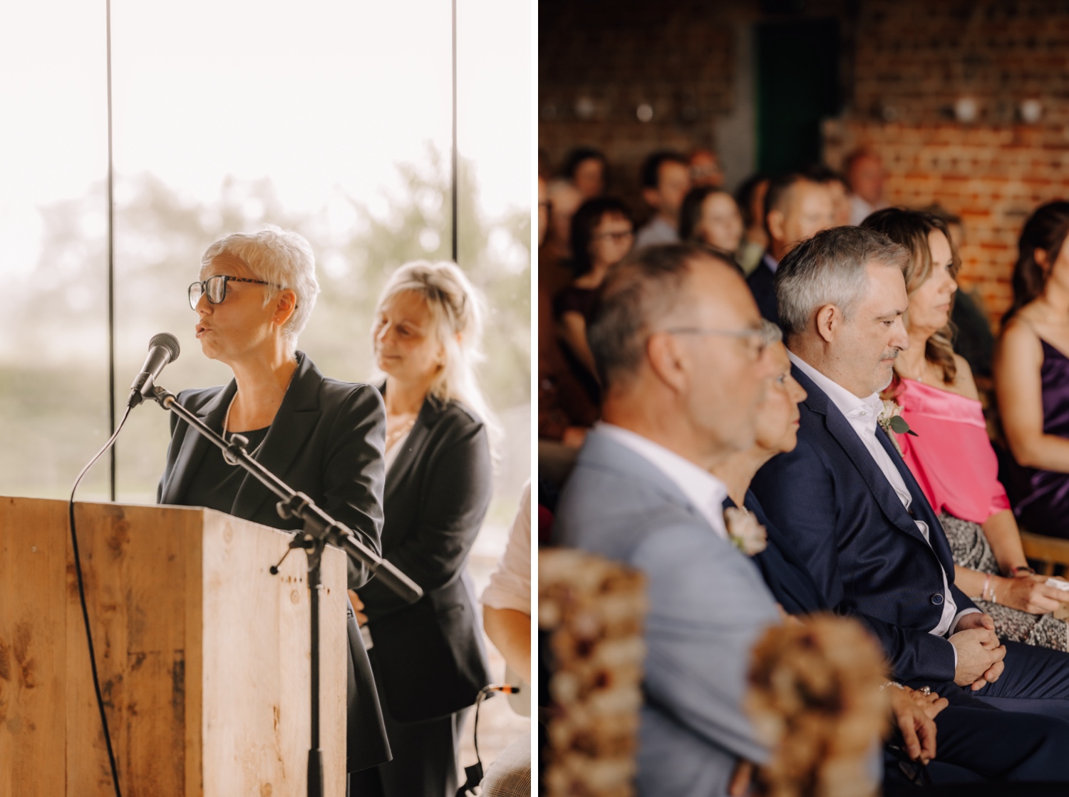 Landelijk huwelijk bij Ferme Koer - mama bruidegom geeft een speech tijdens de ceremonie